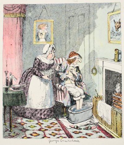 El Sr. Lambkin tiene que ser cuidado, y pasar por un curso regular de medicina, tomando muchas píldoras amargas y requiriendo todos los dulces poderes persuasivos de la Sra. Slope para tomar sus dosis regulares de ese horri de George Cruikshank